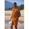 imageCOOFANDY Mens Linen Sets 2 Piece Beach Outfits Lace Up Hippie Tank Tops Summer Casual Sleeveless Shirts Matching Shorts SetOrange
