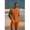 imageCOOFANDY Mens Linen Sets 2 Piece Beach Outfits Lace Up Hippie Tank Tops Summer Casual Sleeveless Shirts Matching Shorts SetOrange