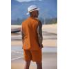 imageCOOFANDY Mens Linen Sets 2 Piece Beach Outfits Lace Up Hippie Tank Tops Summer Casual Sleeveless Shirts Matching Shorts SetOrange