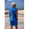 imageCOOFANDY Mens Linen Sets 2 Piece Beach Outfits Lace Up Hippie Tank Tops Summer Casual Sleeveless Shirts Matching Shorts SetRoyal Blue