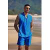 imageCOOFANDY Mens Linen Sets 2 Piece Beach Outfits Lace Up Hippie Tank Tops Summer Casual Sleeveless Shirts Matching Shorts SetRoyal Blue