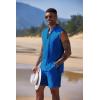 imageCOOFANDY Mens Linen Sets 2 Piece Beach Outfits Lace Up Hippie Tank Tops Summer Casual Sleeveless Shirts Matching Shorts SetRoyal Blue