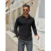 imageCOOFANDY Mens Long Sleeve Polo Shirts Classic Casual Button Polo Tee Lightweight Collared Golf Shirt01black