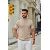 imageCOOFANDY Mens Mock Turtleneck Sweater Short Sleeve Casual Knitted TShirts Thermal Tops Solid Basic TeeLight Khaki