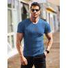 imageCOOFANDY Mens Muscle T Shirts Stretch Short Sleeve V Neck Bodybuilding Workout Tee Shirts Ribbed Knit ShirtBlue