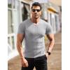 imageCOOFANDY Mens Muscle T Shirts Stretch Short Sleeve V Neck Bodybuilding Workout Tee Shirts Ribbed Knit ShirtGrey