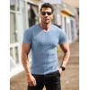 imageCOOFANDY Mens Muscle T Shirts Stretch Short Sleeve V Neck Bodybuilding Workout Tee Shirts Ribbed Knit ShirtLight Blue