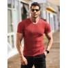 imageCOOFANDY Mens Muscle T Shirts Stretch Short Sleeve V Neck Bodybuilding Workout Tee Shirts Ribbed Knit ShirtRed