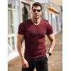 imageCOOFANDY Mens Muscle T Shirts Stretch Short Sleeve V Neck Bodybuilding Workout Tee Shirts Ribbed Knit ShirtWine Red