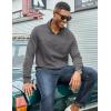 imageCOOFANDY Mens Quarter Zip Pullover Lightweight Textured Sweatshirt Long Sleeve Casual Mock Neck Polo ShirtsDark Grey