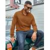 imageCOOFANDY Mens Quarter Zip Pullover Lightweight Textured Sweatshirt Long Sleeve Casual Mock Neck Polo ShirtsLight Brown