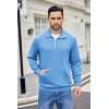 imageCOOFANDY Mens Quarter Zip Pullover Mock Neck Sweatshirt Long Sleeve Sweater Polo Half Zip Pullover with PocketLight Blue