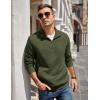 imageCOOFANDY Mens Quarter Zip Pullover Quilted Sweatshirt Knit Long Sleeve Mock Neck Sweater Polo with PocketArmy Green