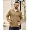imageCOOFANDY Mens Quarter Zip Pullover Quilted Sweatshirt Knit Long Sleeve Mock Neck Sweater Polo with PocketCamel