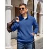 imageCOOFANDY Mens Quarter Zip Pullover Quilted Sweatshirt Knit Long Sleeve Mock Neck Sweater Polo with PocketDark Blue