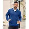 imageCOOFANDY Mens Quarter Zip Pullover Quilted Sweatshirt Knit Long Sleeve Mock Neck Sweater Polo with PocketDark Blue