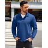 imageCOOFANDY Mens Quarter Zip Pullover Quilted Sweatshirt Knit Long Sleeve Mock Neck Sweater Polo with PocketDark Blue