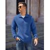 imageCOOFANDY Mens Quarter Zip Pullover Quilted Sweatshirt Knit Long Sleeve Mock Neck Sweater Polo with PocketDark Blue