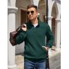 imageCOOFANDY Mens Quarter Zip Pullover Quilted Sweatshirt Knit Long Sleeve Mock Neck Sweater Polo with PocketGreen