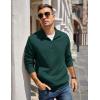 imageCOOFANDY Mens Quarter Zip Pullover Quilted Sweatshirt Knit Long Sleeve Mock Neck Sweater Polo with PocketGreen
