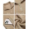imageCOOFANDY Mens Quarter Zip Pullover Quilted Sweatshirt Knit Long Sleeve Mock Neck Sweater Polo with PocketKhaki