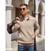 imageCOOFANDY Mens Quarter Zip Pullover Quilted Sweatshirt Knit Long Sleeve Mock Neck Sweater Polo with PocketKhaki