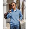 imageCOOFANDY Mens Quarter Zip Pullover Quilted Sweatshirt Knit Long Sleeve Mock Neck Sweater Polo with PocketLight Blue