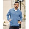 imageCOOFANDY Mens Quarter Zip Pullover Quilted Sweatshirt Knit Long Sleeve Mock Neck Sweater Polo with PocketLight Blue