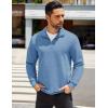 imageCOOFANDY Mens Quarter Zip Pullover Quilted Sweatshirt Knit Long Sleeve Mock Neck Sweater Polo with PocketLight Blue