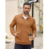 imageCOOFANDY Mens Quarter Zip Pullover Quilted Sweatshirt Knit Long Sleeve Mock Neck Sweater Polo with PocketLight Brown