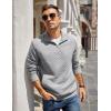 imageCOOFANDY Mens Quarter Zip Pullover Quilted Sweatshirt Knit Long Sleeve Mock Neck Sweater Polo with PocketLight Grey