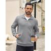 imageCOOFANDY Mens Quarter Zip Pullover Quilted Sweatshirt Knit Long Sleeve Mock Neck Sweater Polo with PocketLight Grey