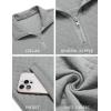 imageCOOFANDY Mens Quarter Zip Pullover Quilted Sweatshirt Knit Long Sleeve Mock Neck Sweater Polo with PocketLight Grey