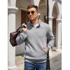 imageCOOFANDY Mens Quarter Zip Pullover Quilted Sweatshirt Knit Long Sleeve Mock Neck Sweater Polo with PocketLight Grey