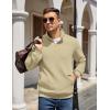 imageCOOFANDY Mens Quarter Zip Pullover Quilted Sweatshirt Knit Long Sleeve Mock Neck Sweater Polo with PocketLight Khaki
