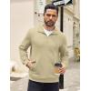 imageCOOFANDY Mens Quarter Zip Pullover Quilted Sweatshirt Knit Long Sleeve Mock Neck Sweater Polo with PocketLight Khaki
