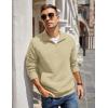 imageCOOFANDY Mens Quarter Zip Pullover Quilted Sweatshirt Knit Long Sleeve Mock Neck Sweater Polo with PocketLight Khaki