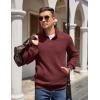 imageCOOFANDY Mens Quarter Zip Pullover Quilted Sweatshirt Knit Long Sleeve Mock Neck Sweater Polo with PocketRed