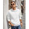 imageCOOFANDY Mens Quarter Zip Pullover Quilted Sweatshirt Knit Long Sleeve Mock Neck Sweater Polo with PocketWhite