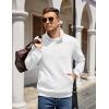 imageCOOFANDY Mens Quarter Zip Pullover Quilted Sweatshirt Knit Long Sleeve Mock Neck Sweater Polo with PocketWhite