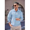 imageCOOFANDY Mens Quarter Zip Up Pullover Mock Neck Long Sleeve Sweater Casual Corduroy Polo SweatshirtDenim Blue