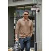 imageCOOFANDY Mens Quarter Zip Up Pullover Mock Neck Long Sleeve Sweater Casual Corduroy Polo SweatshirtKhaki