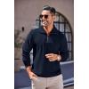 imageCOOFANDY Mens Quarter Zip Up Pullover Mock Neck Long Sleeve Sweater Casual Corduroy Polo SweatshirtNavy Blue