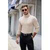 imageCOOFANDY Mens Ribbed Turtleneck Sweater Casual Basic Long Sleeve Knitted Pullover SweaterBeige