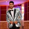 imageCOOFANDY Mens Sequin Blazer Tuxedo Party Prom Wedding Tuxedo One Button JacketSilver Grey