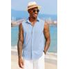 imageCOOFANDY Mens Sleeveless Button Down Beach Shirts Casual Summer Tank Tops Collared Imitation Linen Tank ShirtLight Blue