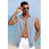 imageCOOFANDY Mens Sleeveless Button Down Beach Shirts Casual Summer Tank Tops Collared Imitation Linen Tank ShirtLight Denim Blue