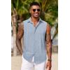 imageCOOFANDY Mens Sleeveless Button Down Beach Shirts Casual Summer Tank Tops Collared Imitation Linen Tank ShirtLight Denim Blue