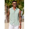imageCOOFANDY Mens Sleeveless Button Down Beach Shirts Casual Summer Tank Tops Collared Imitation Linen Tank ShirtLight Green