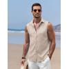 imageCOOFANDY Mens Sleeveless Button Down Beach Shirts Casual Summer Tank Tops Collared Imitation Linen Tank ShirtLight Khaki